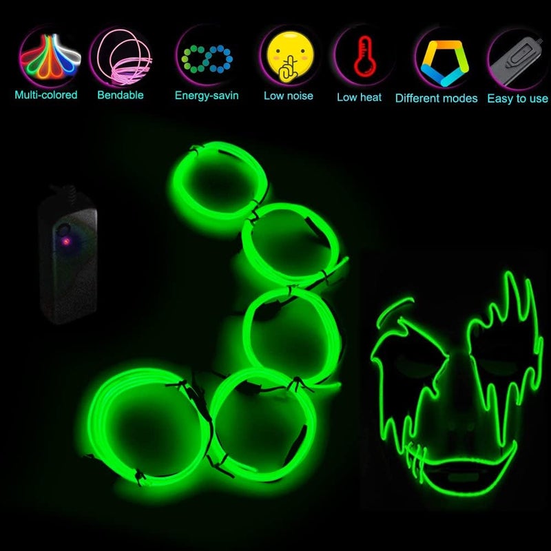 TiTiToo Neon Light 5-in-1 Meter Wire，Portable Battery Pack with Decorative Wire，Suitable for Birthday Parties，Thanksgiving and Other Occasions. (Green) - Image 2